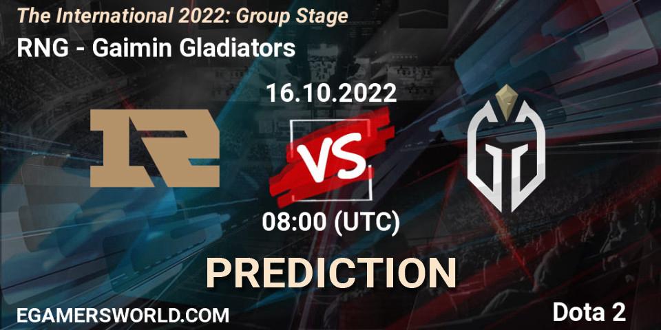 RNG vs Gaimin Gladiators: Match Prediction. 16.10.2022 at 09:11, Dota 2, The International 2022: Group Stage