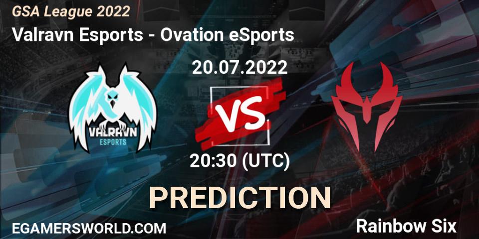 Valravn Esports vs Ovation eSports: Match Prediction. 20.07.2022 at 20:30, Rainbow Six, GSA League 2022