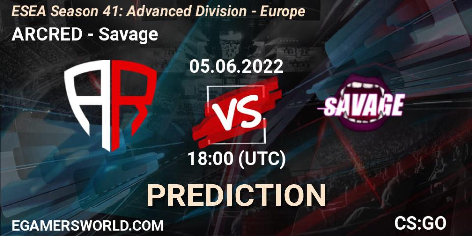 ARCRED vs Savage: Match Prediction. 05.06.2022 at 18:00, Counter-Strike (CS2), ESEA Season 41: Advanced Division - Europe
