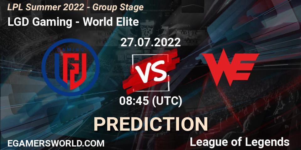 LGD Gaming vs World Elite: Match Prediction. 27.07.2022 at 09:00, LoL, LPL Summer 2022 - Group Stage