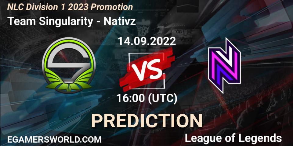 Team Singularity vs Nativz: Match Prediction. 14.09.22, LoL, NLC Division 1 2023 Promotion