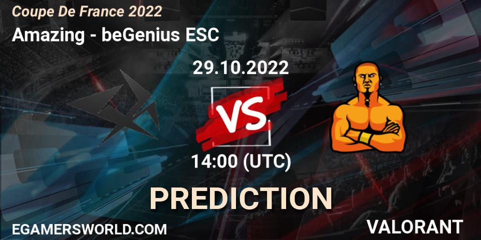 Amazing vs beGenius ESC: Match Prediction. 29.10.2022 at 14:00, VALORANT, Coupe De France 2022