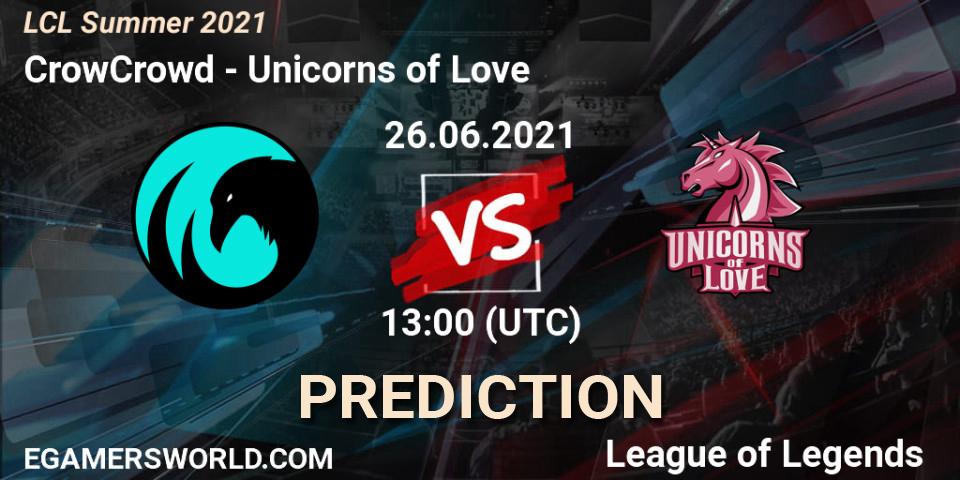CrowCrowd vs Unicorns of Love: Match Prediction. 26.06.2021 at 13:00, LoL, LCL Summer 2021