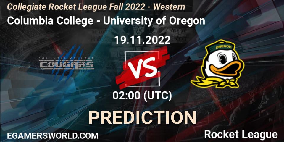 Columbia College vs University of Oregon: Match Prediction. 19.11.2022 at 02:00, Rocket League, Collegiate Rocket League Fall 2022 - Western