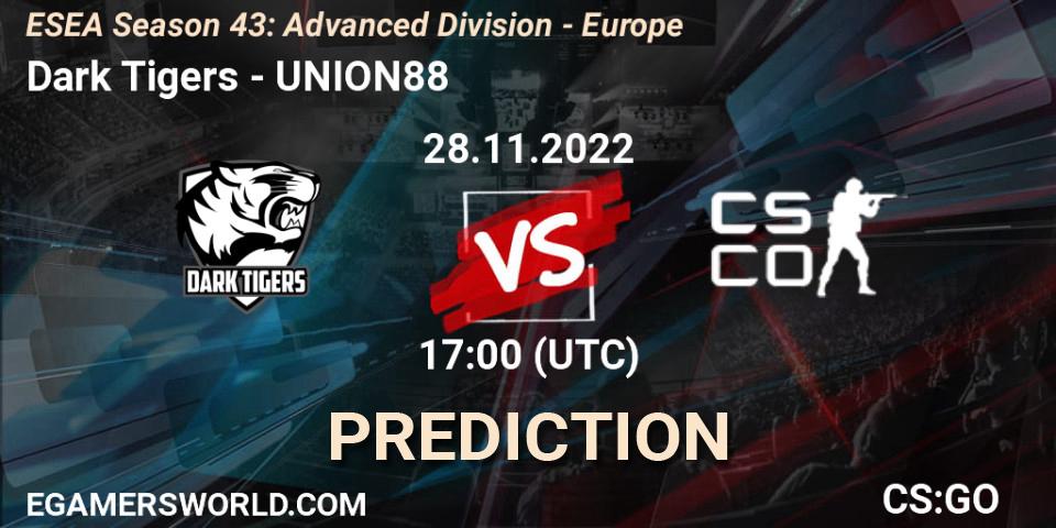 Dark Tigers vs UNION88: Match Prediction. 28.11.22, CS2 (CS:GO), ESEA Season 43: Advanced Division - Europe