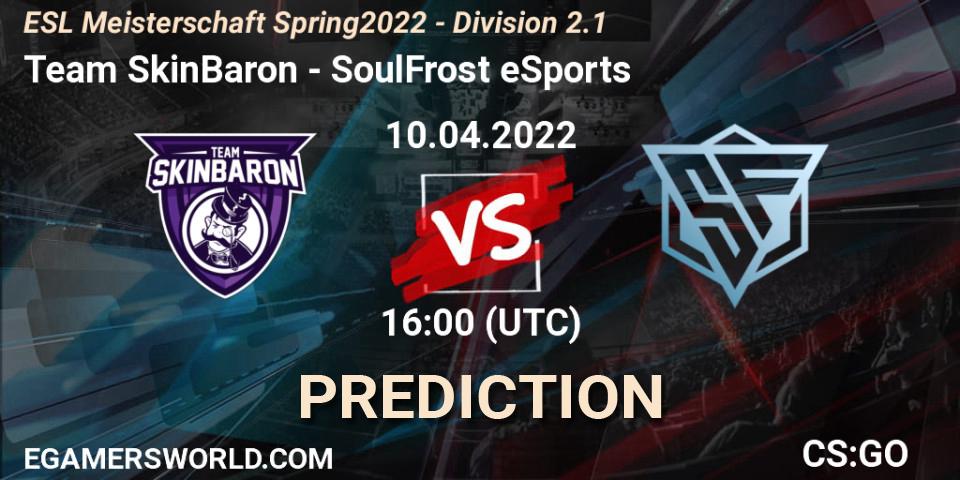 Team SkinBaron vs SoulFrost eSports: Match Prediction. 10.04.2022 at 16:00, Counter-Strike (CS2), ESL Meisterschaft Spring 2022 - Division 2.1
