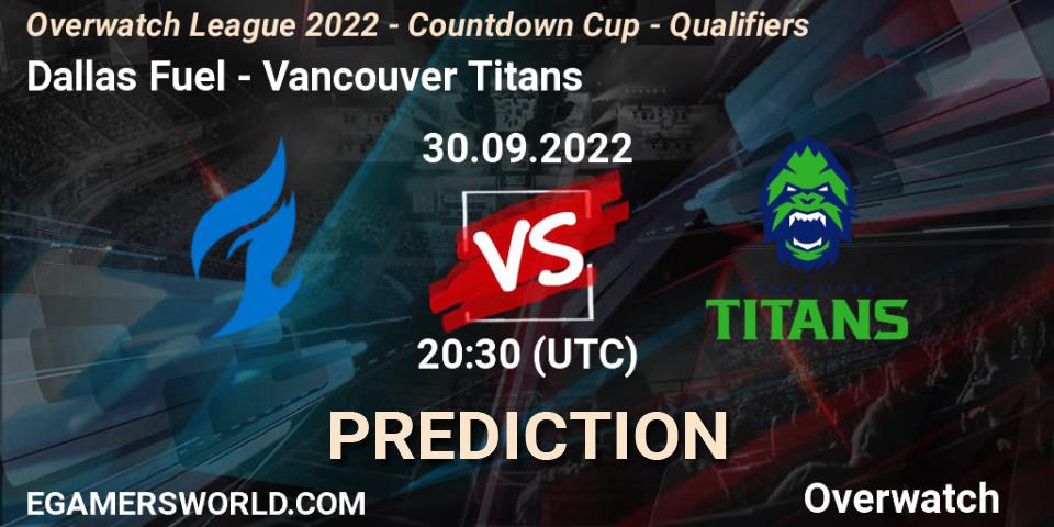 Dallas Fuel vs Vancouver Titans: Match Prediction. 30.09.22, Overwatch, Overwatch League 2022 - Countdown Cup - Qualifiers
