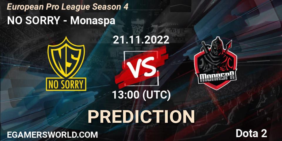 NO SORRY vs Monaspa: Match Prediction. 21.11.2022 at 13:04, Dota 2, European Pro League Season 4
