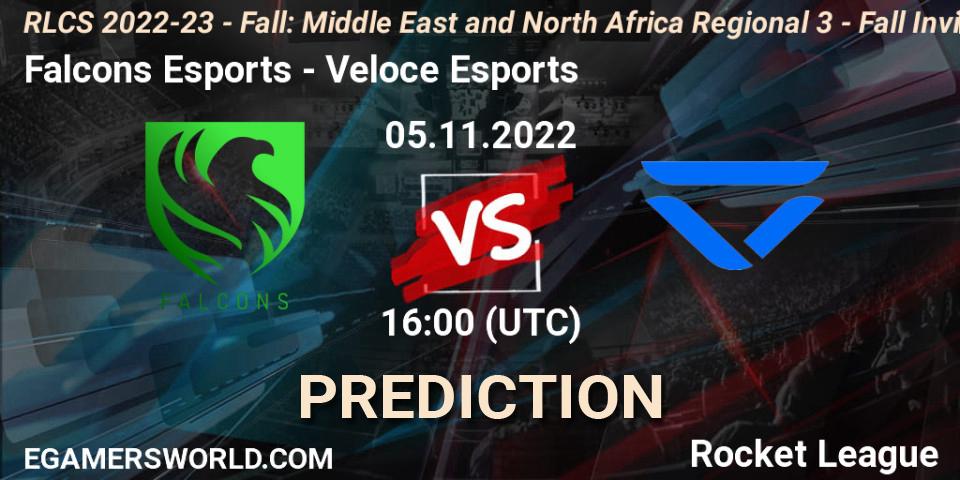 Falcons Esports vs Veloce Esports: Match Prediction. 05.11.22, Rocket League, RLCS 2022-23 - Fall: Middle East and North Africa Regional 3 - Fall Invitational