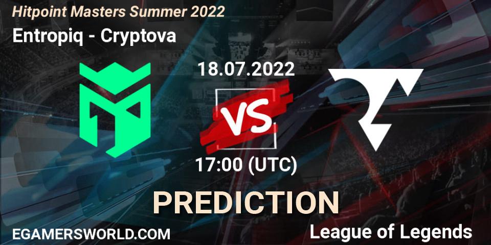 Entropiq vs Cryptova: Match Prediction. 18.07.2022 at 19:30, LoL, Hitpoint Masters Summer 2022