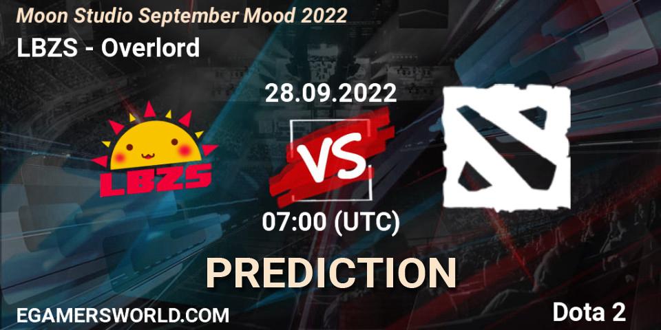 LBZS vs Overlord: Match Prediction. 28.09.2022 at 07:27, Dota 2, Moon Studio September Mood 2022