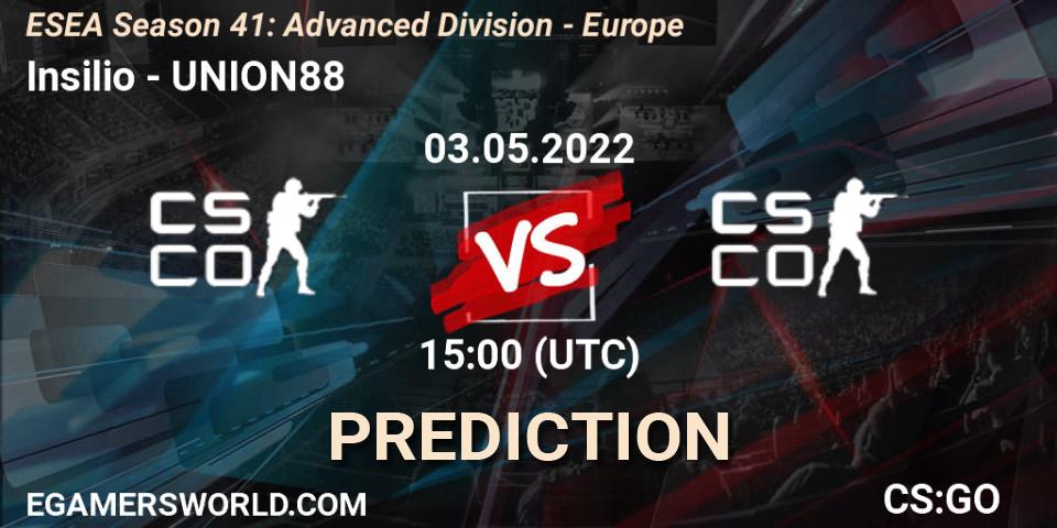 Insilio vs UNION88: Match Prediction. 03.05.2022 at 15:00, Counter-Strike (CS2), ESEA Season 41: Advanced Division - Europe
