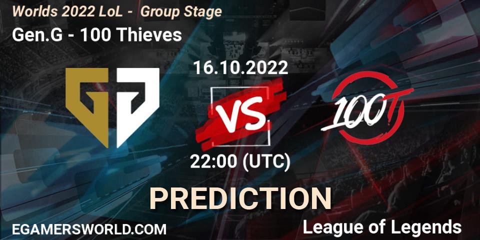 Gen.G vs 100 Thieves: Match Prediction. 16.10.2022 at 22:00, LoL, Worlds 2022 LoL - Group Stage