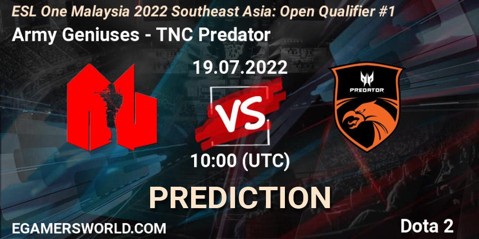 Army Geniuses vs TNC Predator: Match Prediction. 19.07.2022 at 10:28, Dota 2, ESL One Malaysia 2022 Southeast Asia: Open Qualifier #1
