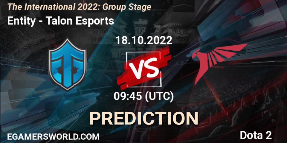 Entity vs Talon Esports: Match Prediction. 18.10.2022 at 09:50, Dota 2, The International 2022: Group Stage