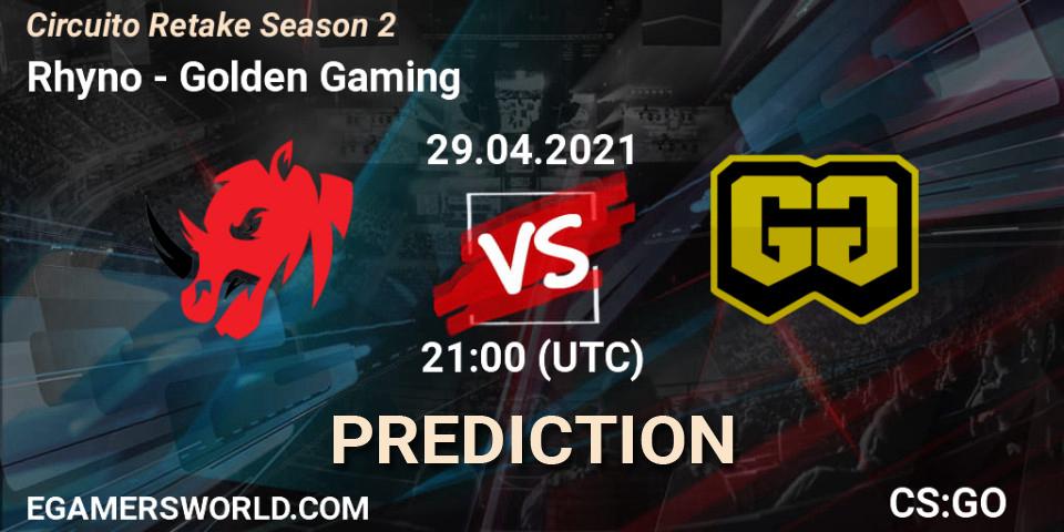 Rhyno vs Golden Gaming: Match Prediction. 29.04.2021 at 21:00, Counter-Strike (CS2), Circuito Retake Season 2