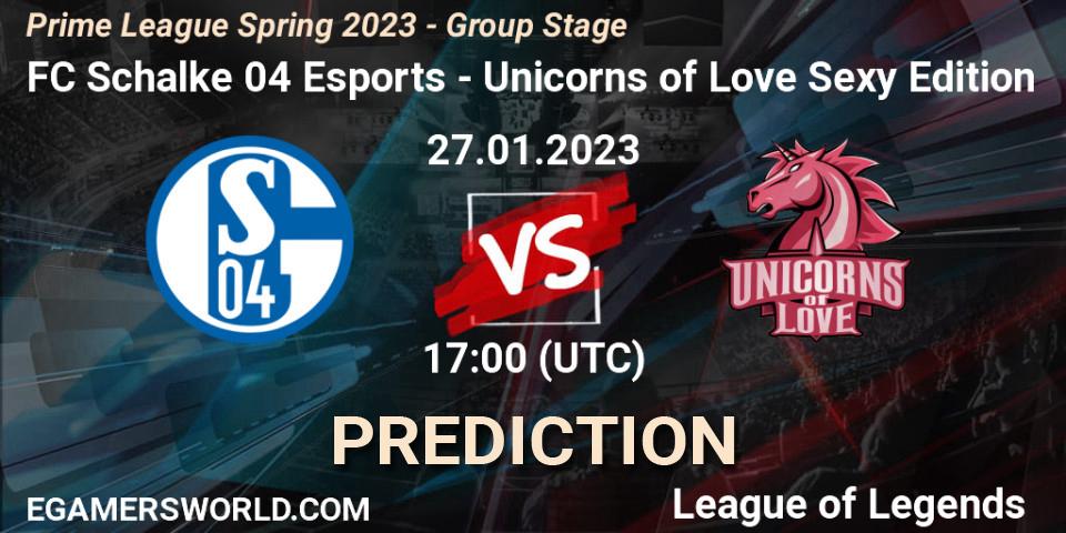 FC Schalke 04 Esports vs Unicorns of Love Sexy Edition: Match Prediction. 27.01.23, LoL, Prime League Spring 2023 - Group Stage