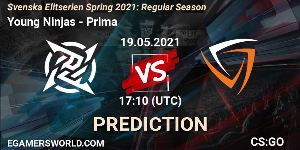 Young Ninjas vs Prima: Match Prediction. 19.05.2021 at 17:10, Counter-Strike (CS2), Svenska Elitserien Spring 2021: Regular Season
