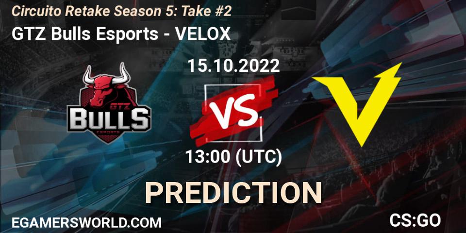 GTZ Bulls Esports vs VELOX: Match Prediction. 15.10.2022 at 13:00, Counter-Strike (CS2), Circuito Retake Season 5: Take #2