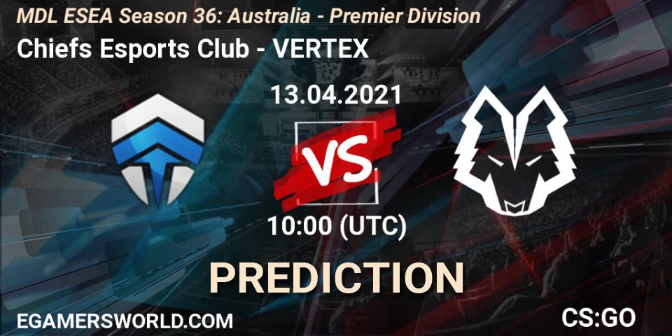 Chiefs Esports Club vs VERTEX: Match Prediction. 13.04.2021 at 10:00, Counter-Strike (CS2), MDL ESEA Season 36: Australia - Premier Division