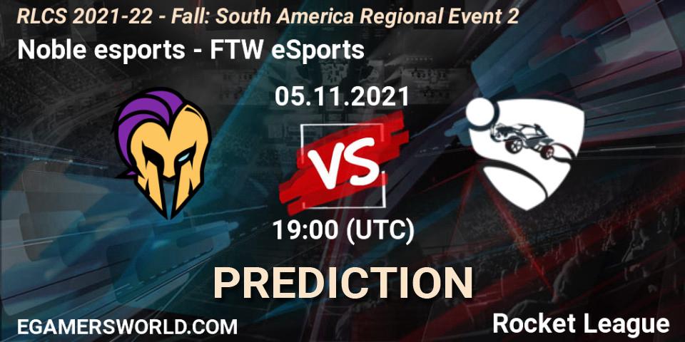 Noble esports vs FTW eSports: Match Prediction. 05.11.2021 at 19:00, Rocket League, RLCS 2021-22 - Fall: South America Regional Event 2