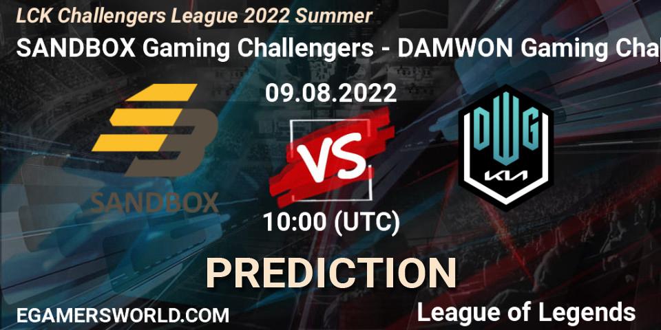 SANDBOX Gaming Challengers vs DAMWON Gaming Challengers: Match Prediction. 09.08.2022 at 10:20, LoL, LCK Challengers League 2022 Summer