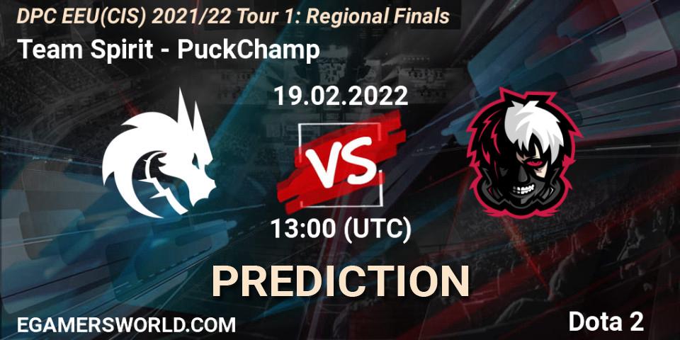 Team Spirit vs PuckChamp: Match Prediction. 19.02.2022 at 13:01, Dota 2, DPC EEU(CIS) 2021/22 Tour 1: Regional Finals