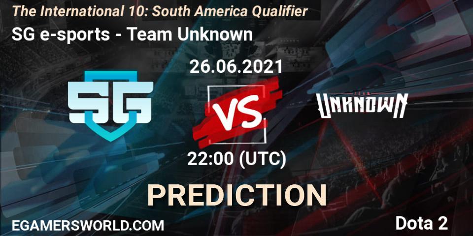 SG e-sports vs Team Unknown: Match Prediction. 26.06.21, Dota 2, The International 10: South America Qualifier