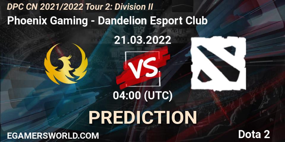 Phoenix Gaming vs Dandelion Esport Club: Match Prediction. 21.03.2022 at 04:01, Dota 2, DPC 2021/2022 Tour 2: CN Division II (Lower)
