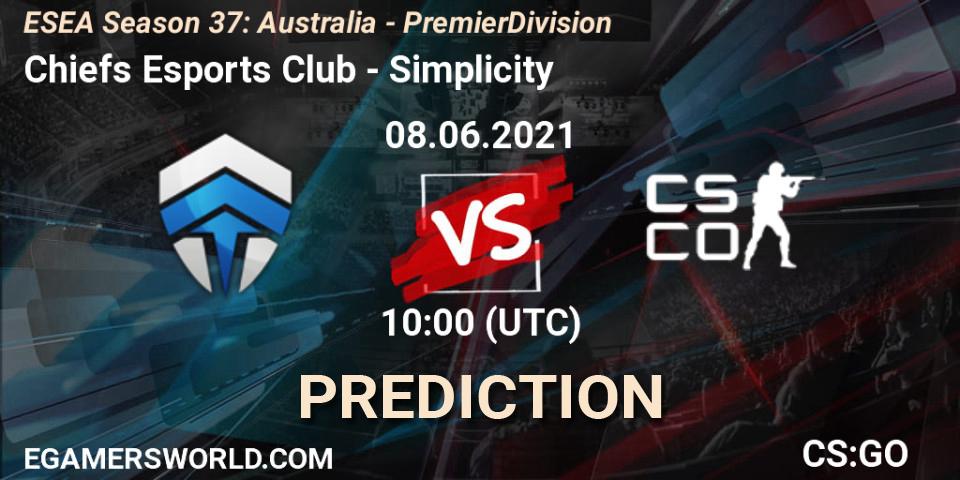 Chiefs Esports Club vs Simplicity: Match Prediction. 08.06.2021 at 10:00, Counter-Strike (CS2), ESEA Season 37: Australia - Premier Division