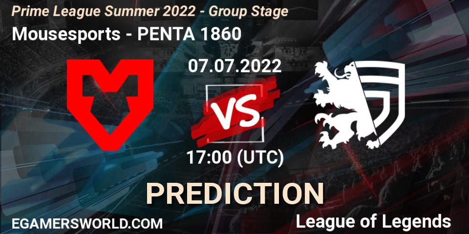 Mousesports vs PENTA 1860: Match Prediction. 07.07.2022 at 16:00, LoL, Prime League Summer 2022 - Group Stage