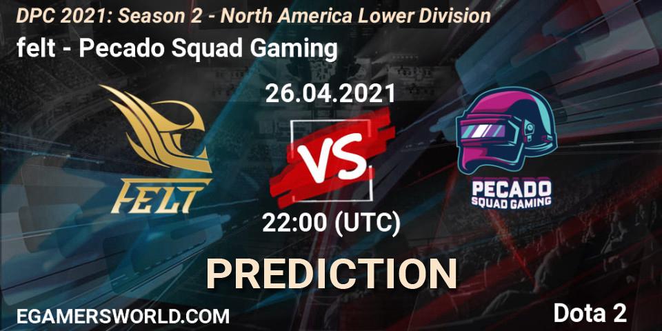 felt vs Pecado Squad Gaming: Match Prediction. 26.04.21, Dota 2, DPC 2021: Season 2 - North America Lower Division