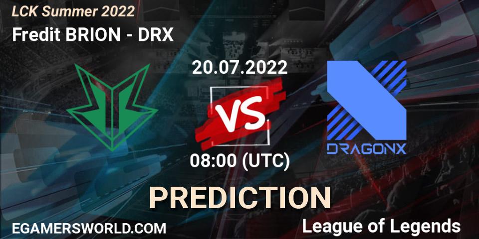 Fredit BRION vs DRX: Match Prediction. 20.07.2022 at 08:00, LoL, LCK Summer 2022