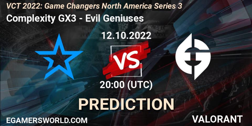 Complexity GX3 vs Evil Geniuses: Match Prediction. 12.10.22, VALORANT, VCT 2022: Game Changers North America Series 3
