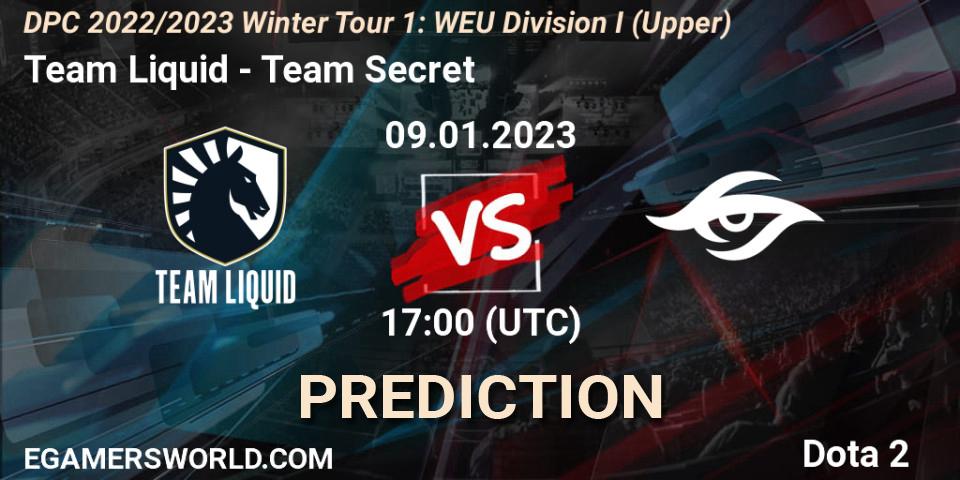 Team Liquid vs Team Secret: Match Prediction. 09.01.23, Dota 2, DPC 2022/2023 Winter Tour 1: WEU Division I (Upper)