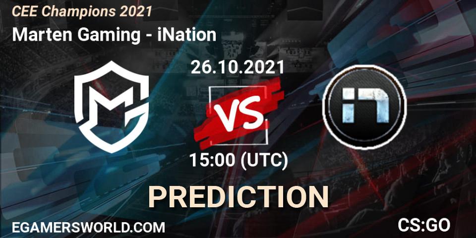 Marten Gaming vs iNation: Match Prediction. 26.10.2021 at 15:00, Counter-Strike (CS2), CEE Champions 2021