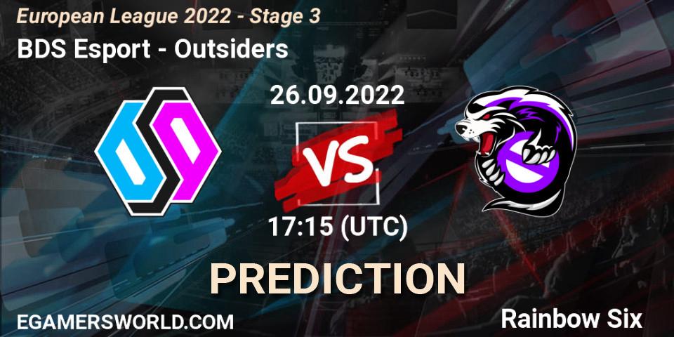 BDS Esport vs Outsiders: Match Prediction. 26.09.2022 at 17:15, Rainbow Six, European League 2022 - Stage 3