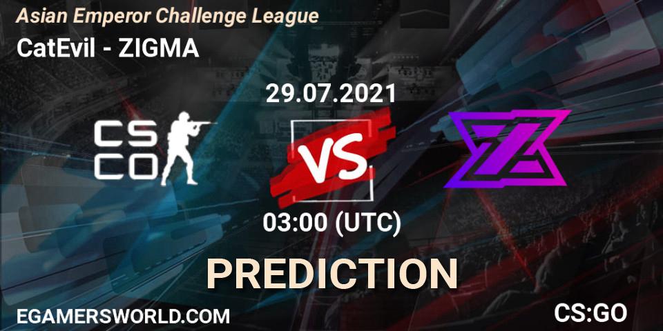 CatEvil vs ZIGMA: Match Prediction. 29.07.2021 at 03:00, Counter-Strike (CS2), Asian Emperor Challenge League