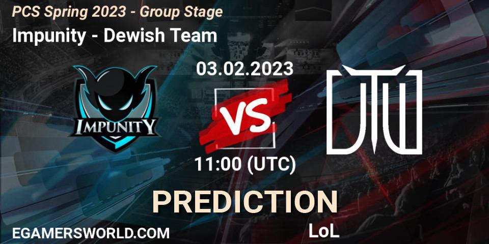 Impunity vs Dewish Team: Match Prediction. 03.02.2023 at 11:40, LoL, PCS Spring 2023 - Group Stage