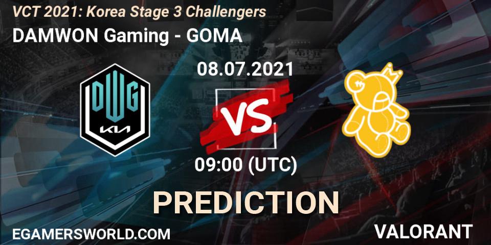 DAMWON Gaming vs GOMA: Match Prediction. 08.07.2021 at 09:00, VALORANT, VCT 2021: Korea Stage 3 Challengers
