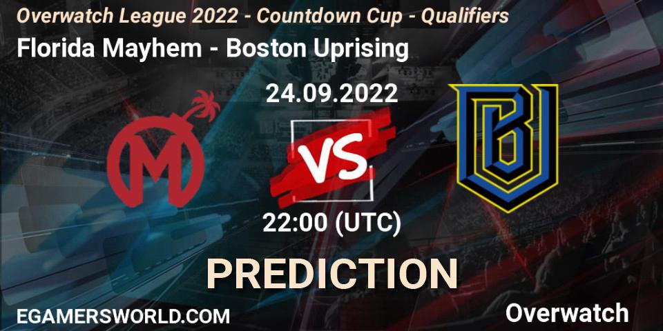 Florida Mayhem vs Boston Uprising: Match Prediction. 24.09.2022 at 22:00, Overwatch, Overwatch League 2022 - Countdown Cup - Qualifiers