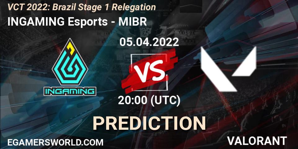 INGAMING Esports vs MIBR: Match Prediction. 05.04.2022 at 20:00, VALORANT, VCT 2022: Brazil Stage 1 Relegation