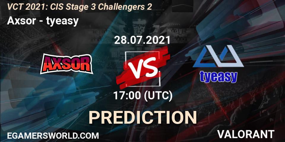 Axsor vs tyeasy: Match Prediction. 28.07.2021 at 17:00, VALORANT, VCT 2021: CIS Stage 3 Challengers 2