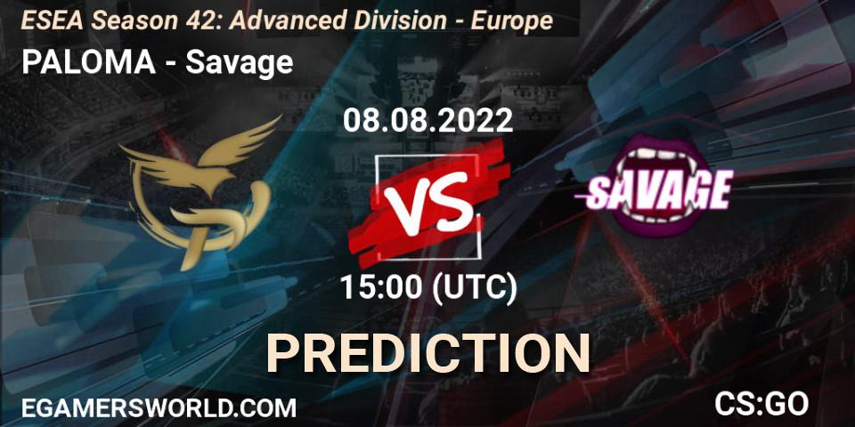 PALOMA vs Savage: Match Prediction. 08.08.2022 at 15:00, Counter-Strike (CS2), ESEA Season 42: Advanced Division - Europe
