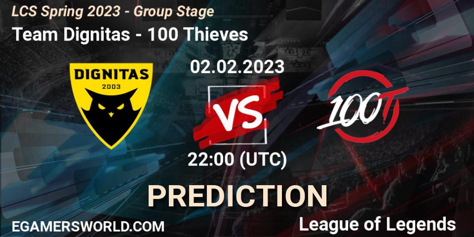 Team Dignitas vs 100 Thieves: Match Prediction. 03.02.2023 at 00:00, LoL, LCS Spring 2023 - Group Stage