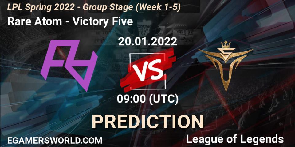 Rare Atom vs Victory Five: Match Prediction. 20.01.2022 at 09:00, LoL, LPL Spring 2022 - Group Stage (Week 1-5)