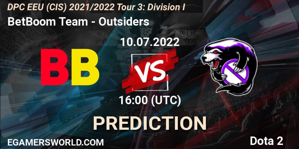 BetBoom Team vs Outsiders: Match Prediction. 10.07.2022 at 13:00, Dota 2, DPC EEU (CIS) 2021/2022 Tour 3: Division I