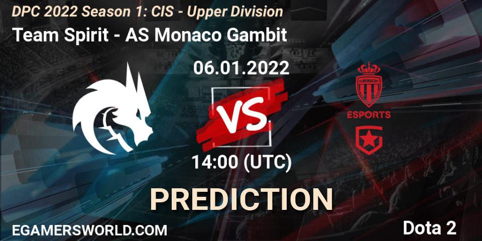 Team Spirit vs AS Monaco Gambit: Match Prediction. 06.01.22, Dota 2, DPC 2022 Season 1: CIS - Upper Division