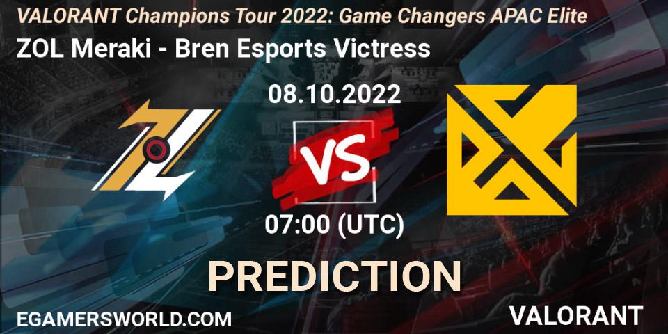 ZOL Meraki vs Bren Esports Victress: Match Prediction. 08.10.2022 at 08:30, VALORANT, VCT 2022: Game Changers APAC Elite