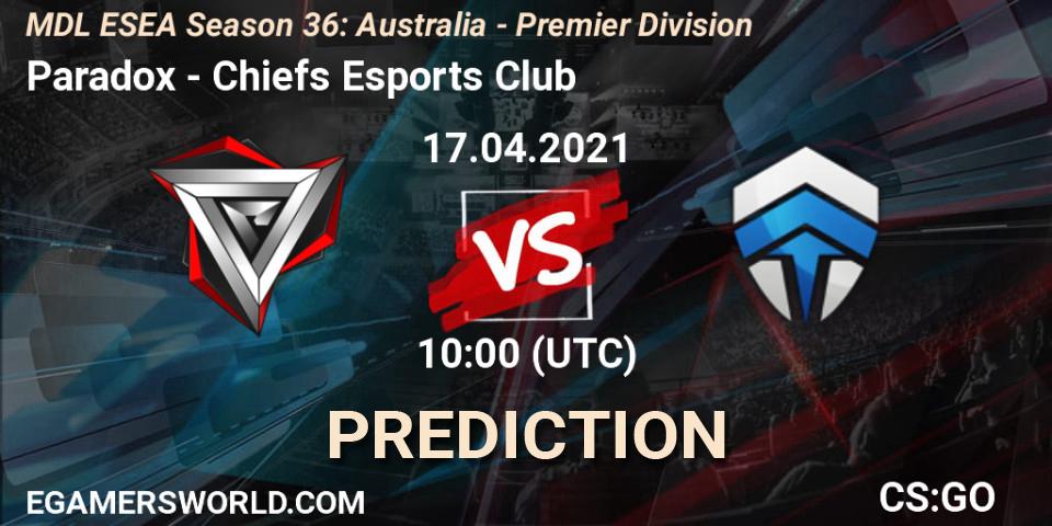 Paradox vs Chiefs Esports Club: Match Prediction. 17.04.2021 at 10:00, Counter-Strike (CS2), MDL ESEA Season 36: Australia - Premier Division